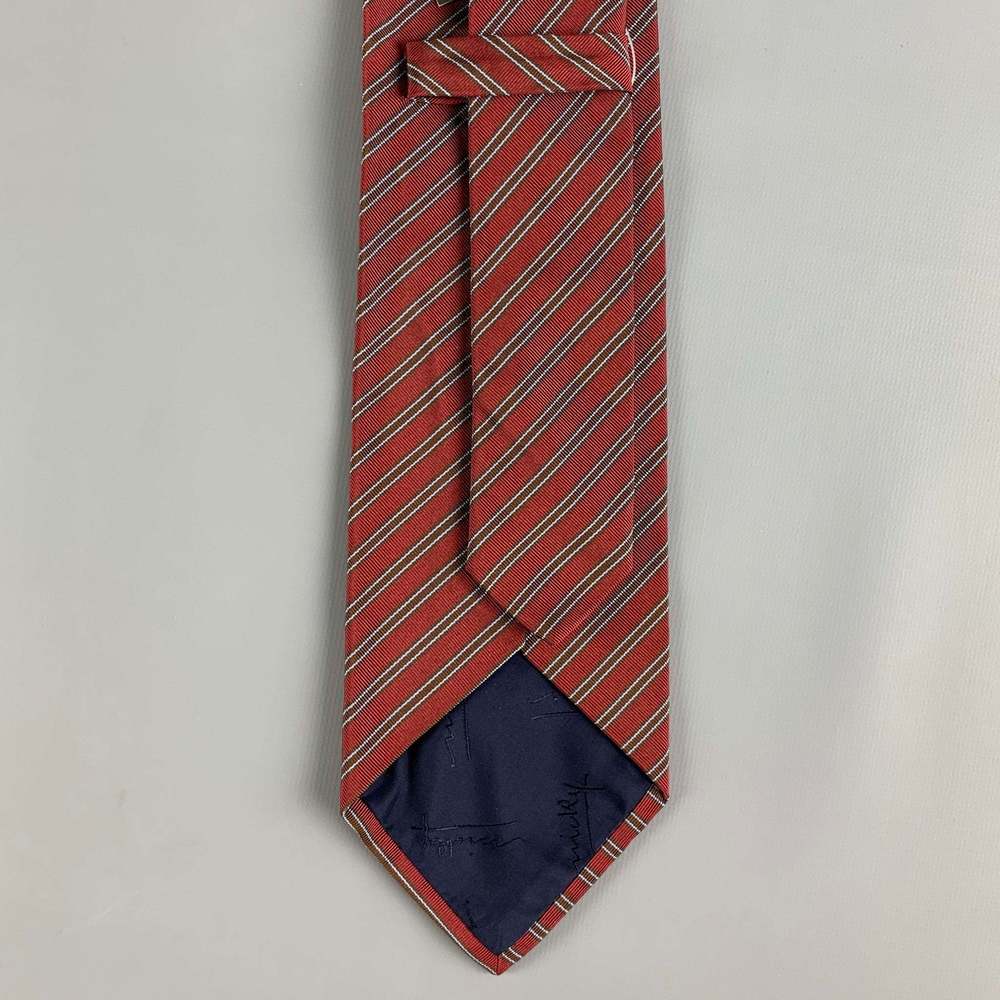 MICKY Burgundy Brown Diagonal Stripe Silk  Cotton Tie - Picture 4 of 6